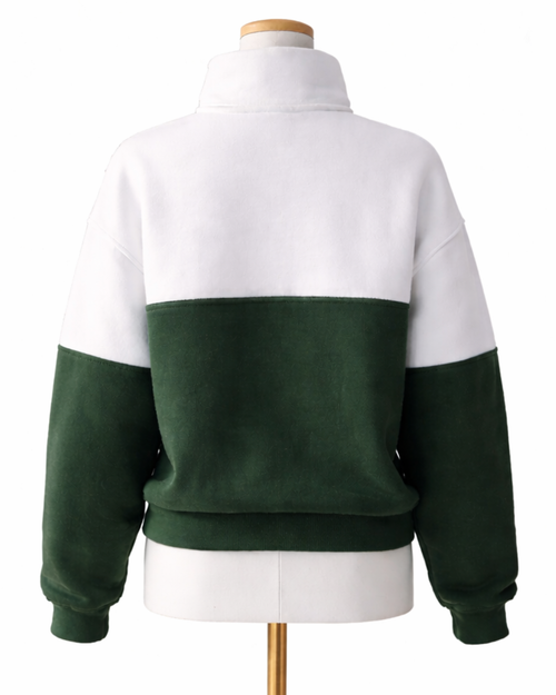 Classic Quarter-Zip Hoodie – Green & White
