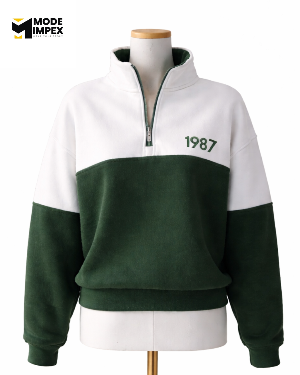 Classic Quarter-Zip Hoodie – Green & White