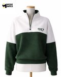 Classic Quarter-Zip Hoodie – Green & White